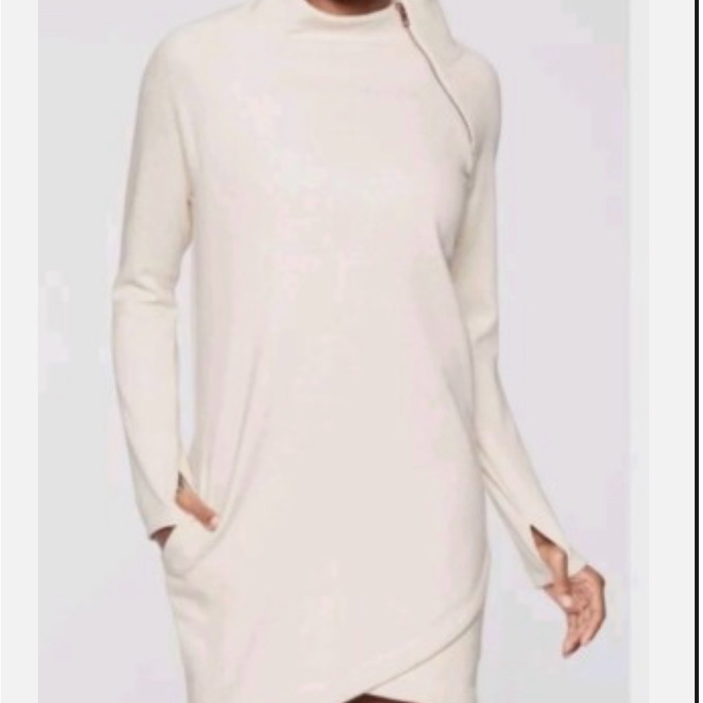 Athleta Cream Long Sleeve Wrap Hem Dress